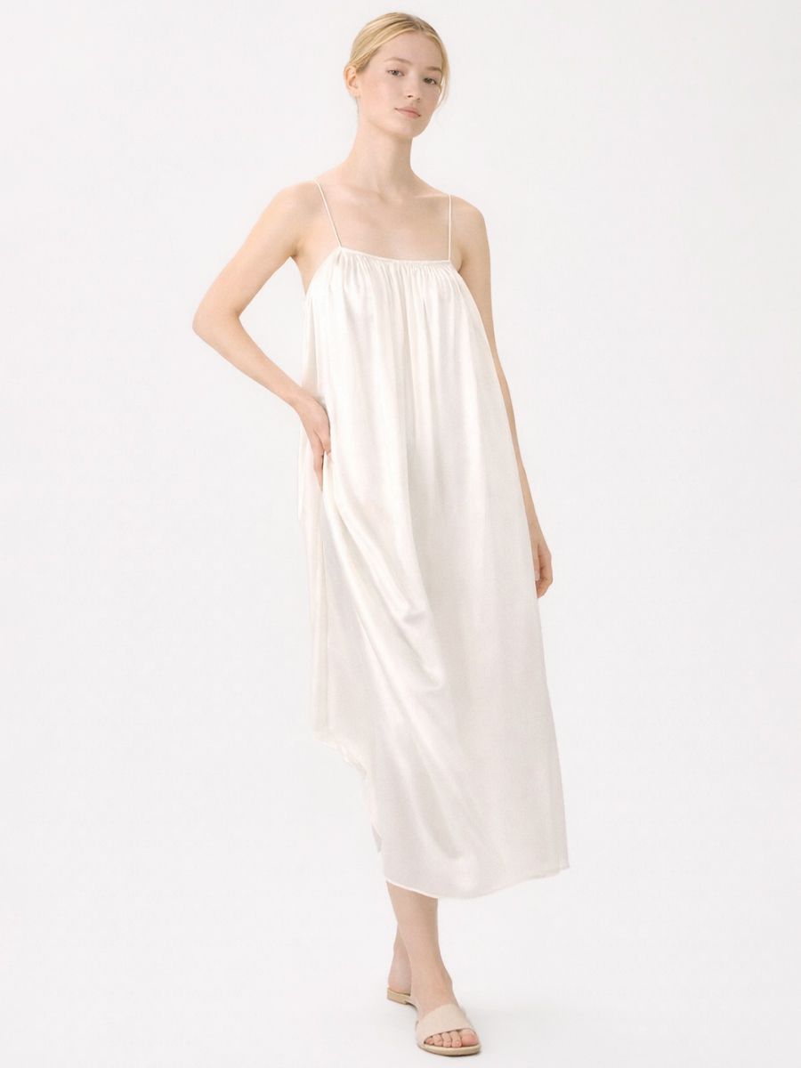 19 Momme Spaghetti Strap Loose Midi Silk Chemise Slip Nightgown