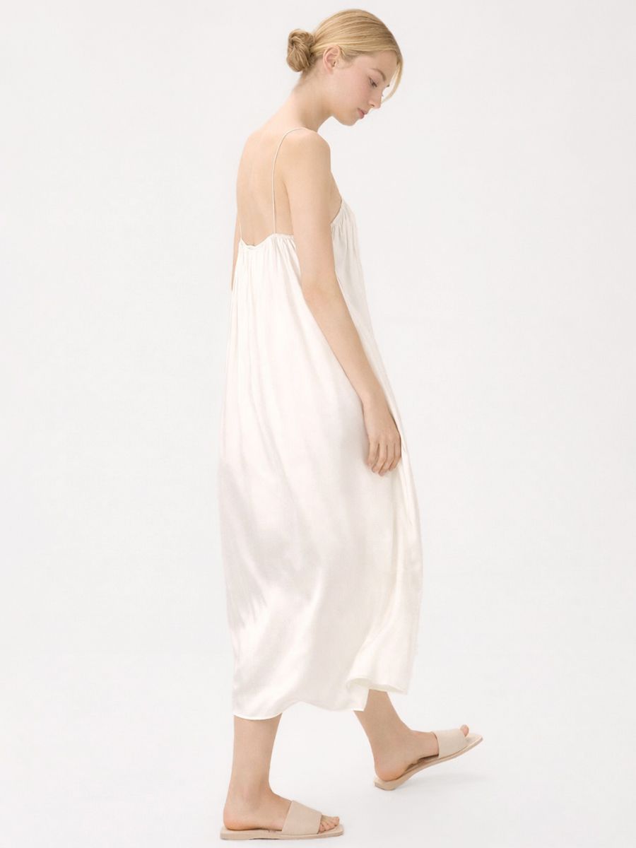 19 Momme Spaghetti Strap Loose Midi Silk Chemise Slip Nightgown