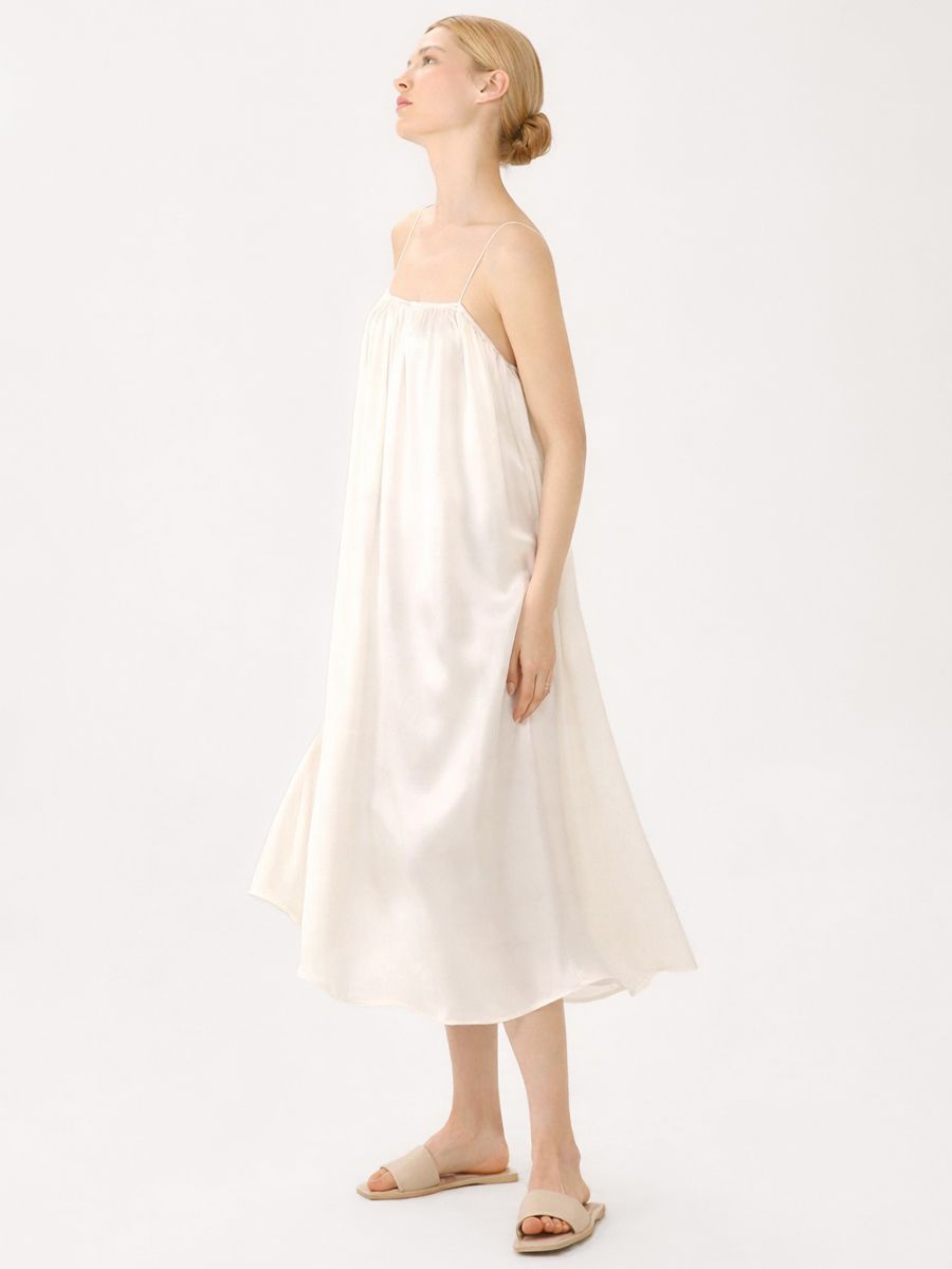 19 Momme Spaghetti Strap Loose Midi Silk Chemise Slip Nightgown