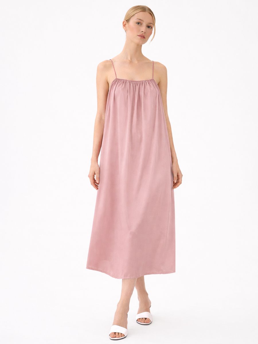 19 Momme Spaghetti Strap Loose Midi Silk Chemise Slip Nightgown