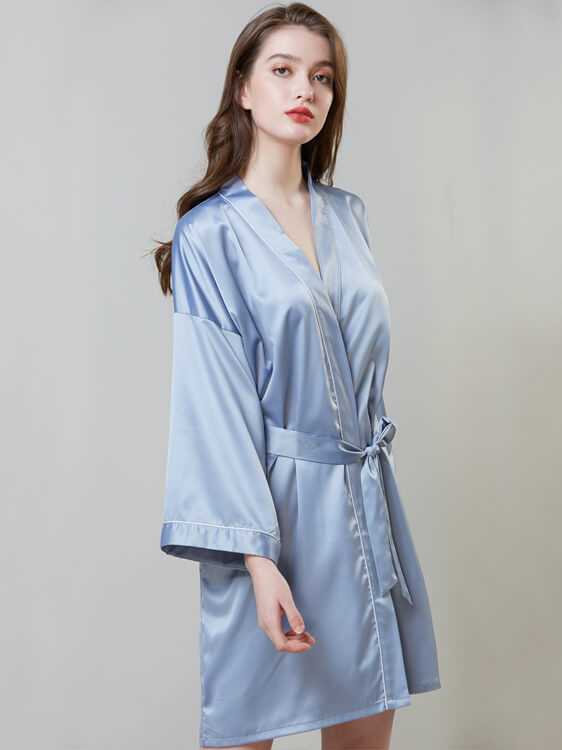 22 Momme Piped Short Silk Bride and Bridesmaids Bathrobe