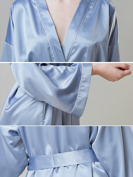 22 Momme Piped Short Silk Bride and Bridesmaids Bathrobe