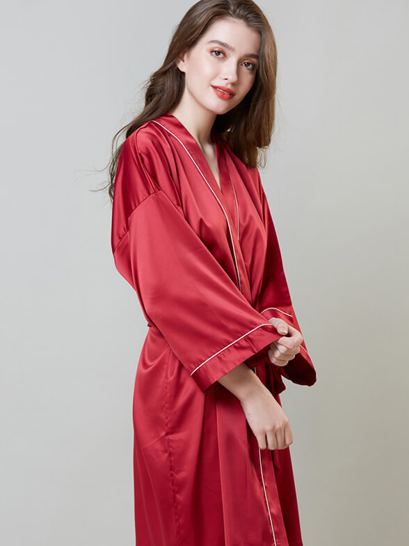 22 Momme Piped Short Silk Bride and Bridesmaids Bathrobe