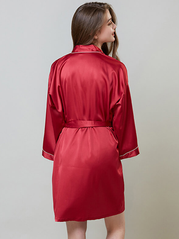 22 Momme Piped Short Silk Bride and Bridesmaids Bathrobe