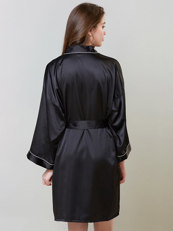 22 Momme Piped Short Silk Bride and Bridesmaids Bathrobe