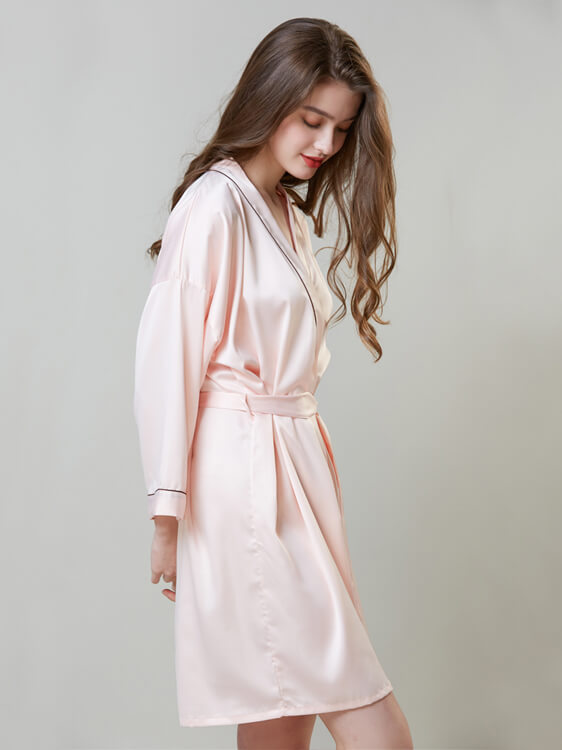 22 Momme Piped Short Silk Bride and Bridesmaids Bathrobe