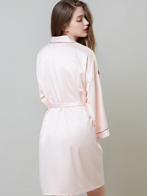 22 Momme Piped Short Silk Bride and Bridesmaids Bathrobe