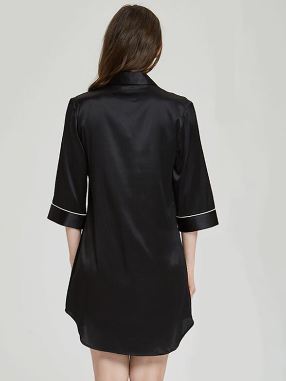 22 Momme Elegant Collar 3/4 Sleeve Button-Down Silk Nightshirt