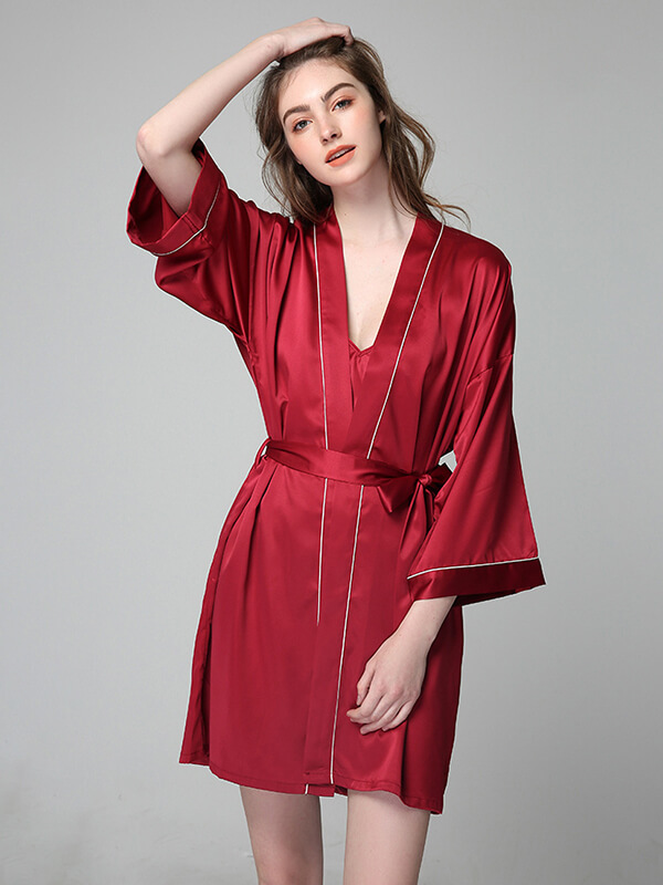 22 Momme Classic Silk Nightgown and Robe Set with Piping