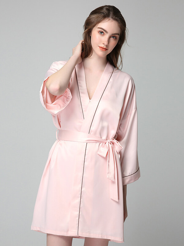 22 Momme Classic Silk Nightgown and Robe Set with Piping