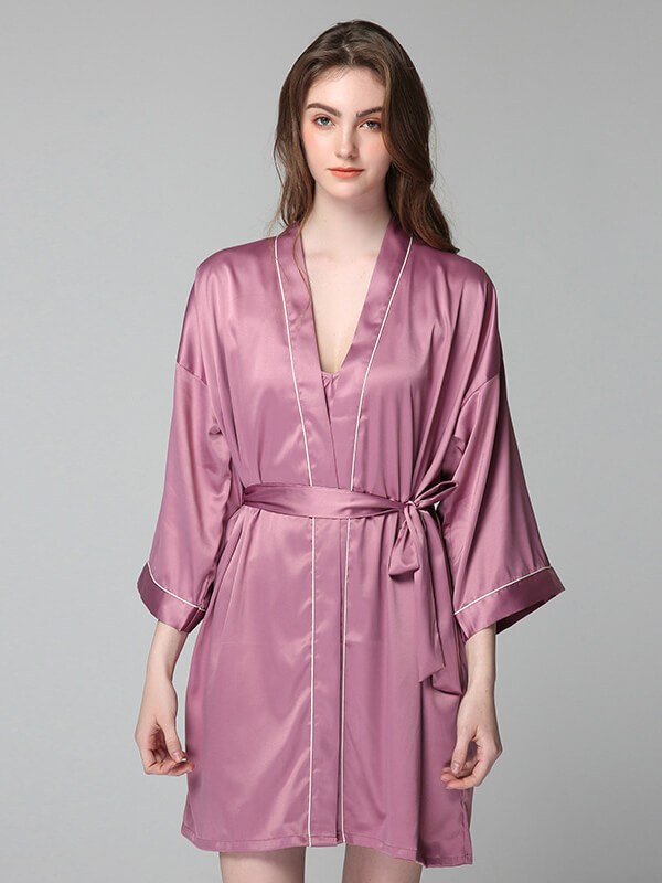 22 Momme Classic Silk Nightgown and Robe Set with Piping