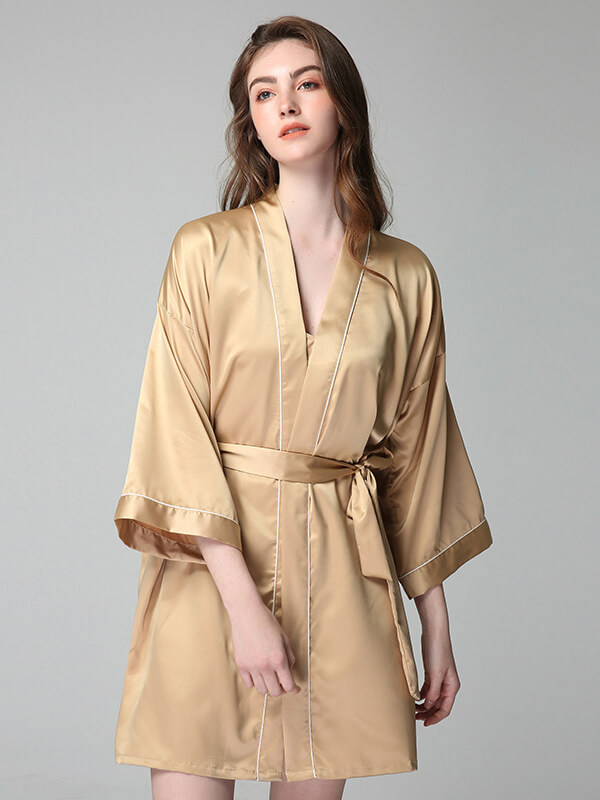 22 Momme Classic Silk Nightgown and Robe Set with Piping