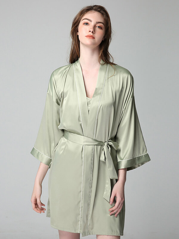 22 Momme Classic Silk Nightgown and Robe Set with Piping