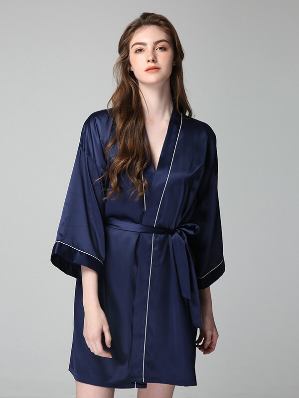 22 Momme Classic Silk Nightgown and Robe Set with Piping