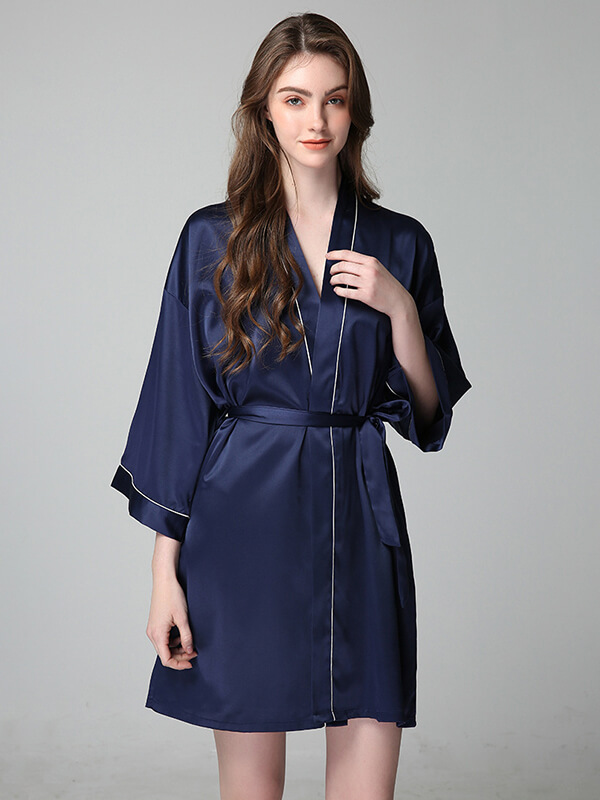22 Momme Classic Silk Nightgown and Robe Set with Piping