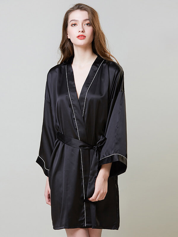 22 Momme Classic Silk Nightgown and Robe Set with Piping