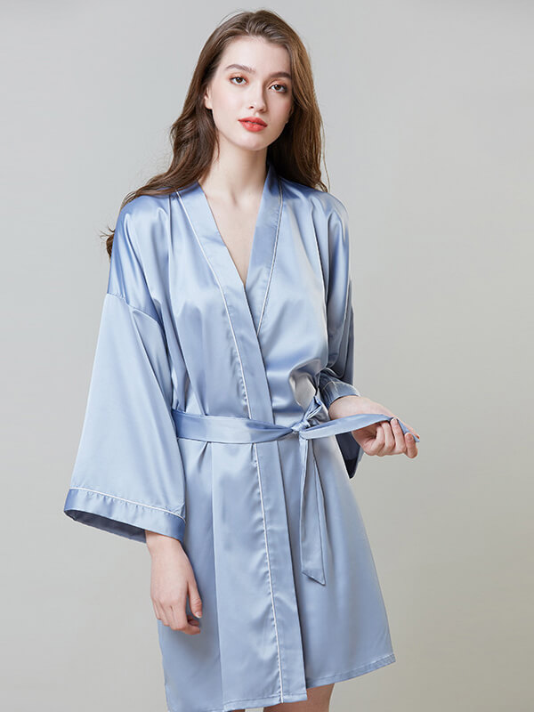 22 Momme Classic Silk Nightgown and Robe Set with Piping