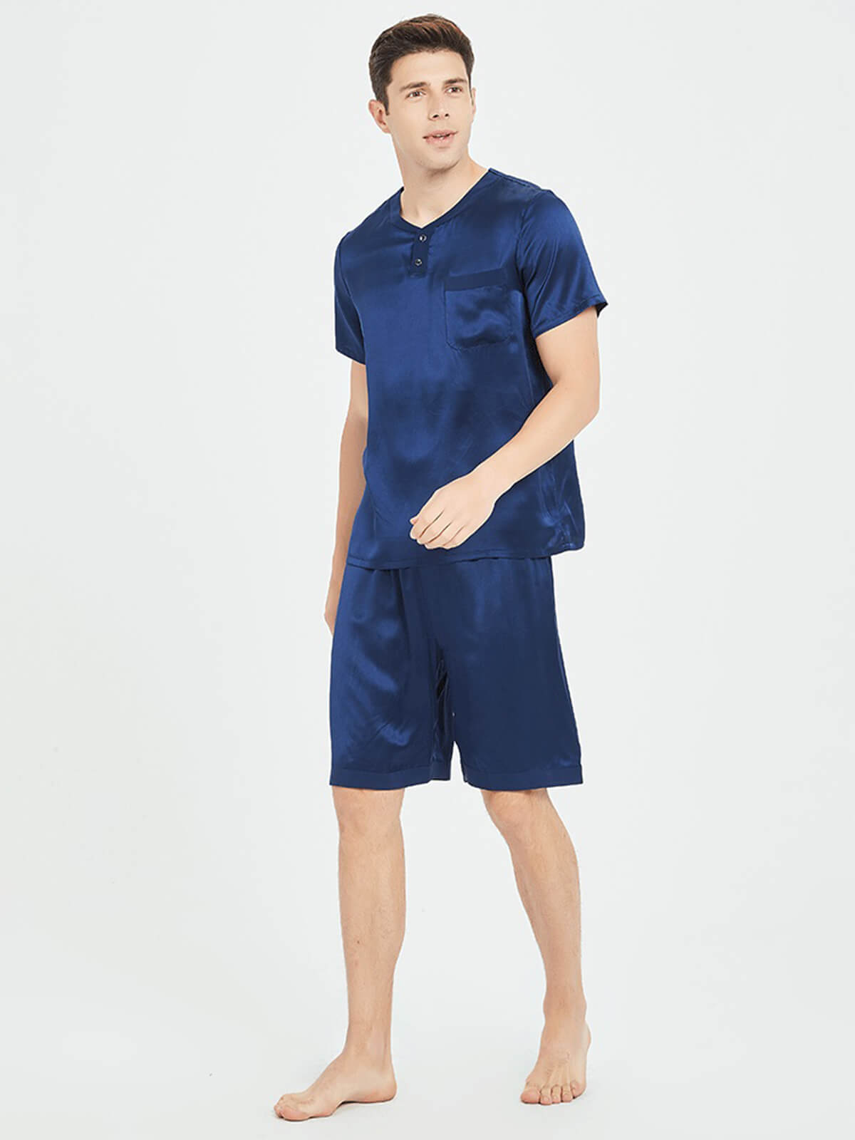22 Momme Men's Round Neck Silk Pajama Shorts Set