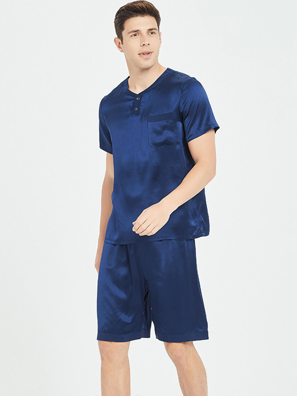 22 Momme Men's Round Neck Silk Pajama Shorts Set