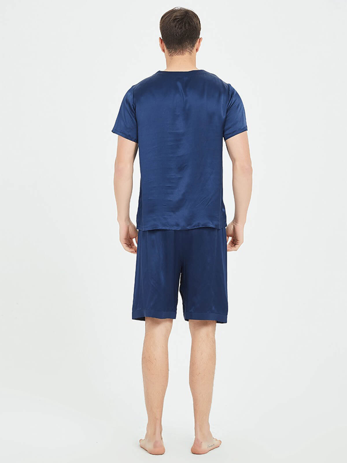 22 Momme Men's Round Neck Silk Pajama Shorts Set