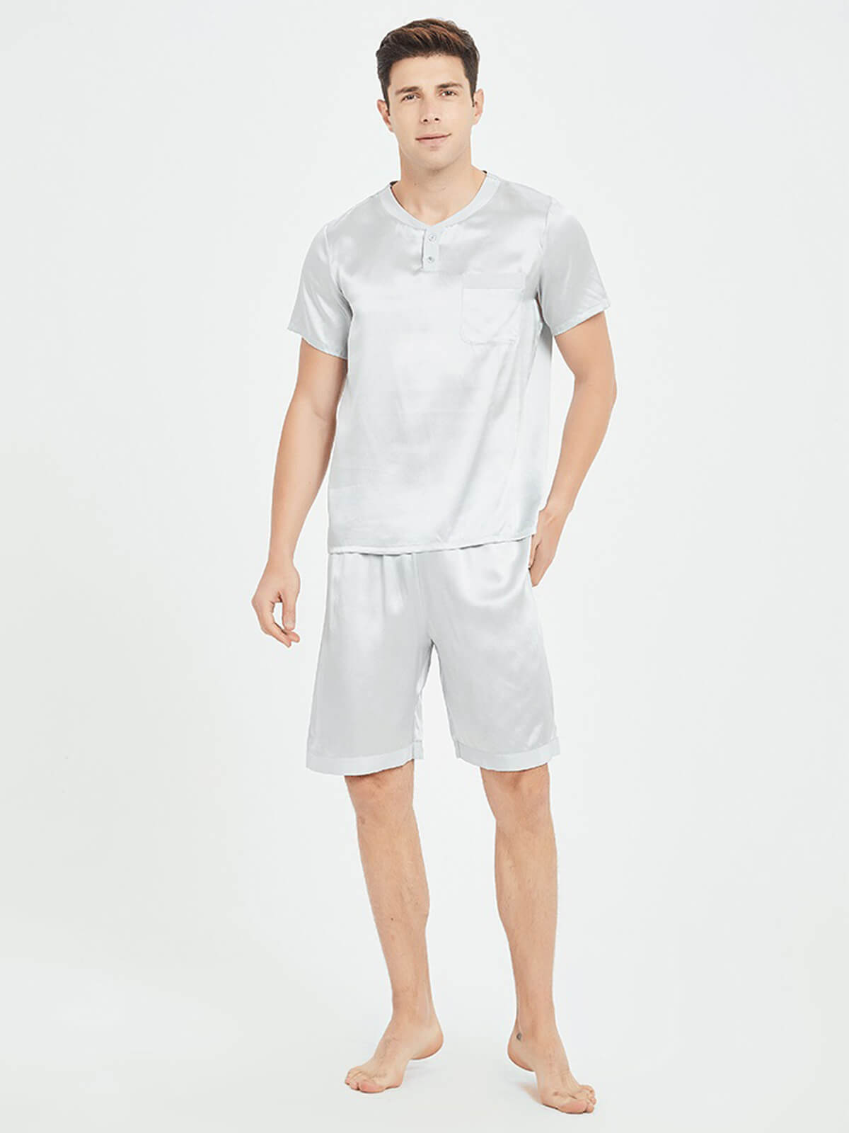 22 Momme Men's Round Neck Silk Pajama Shorts Set