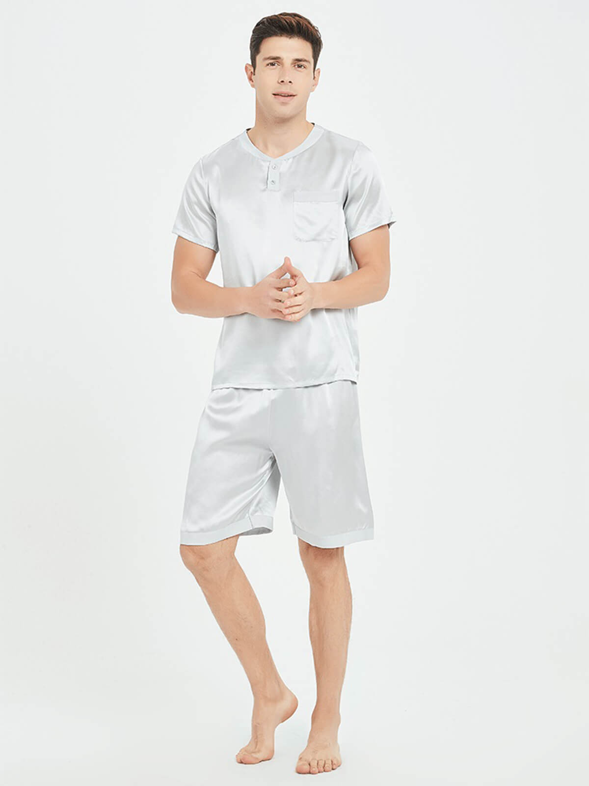 22 Momme Men's Round Neck Silk Pajama Shorts Set