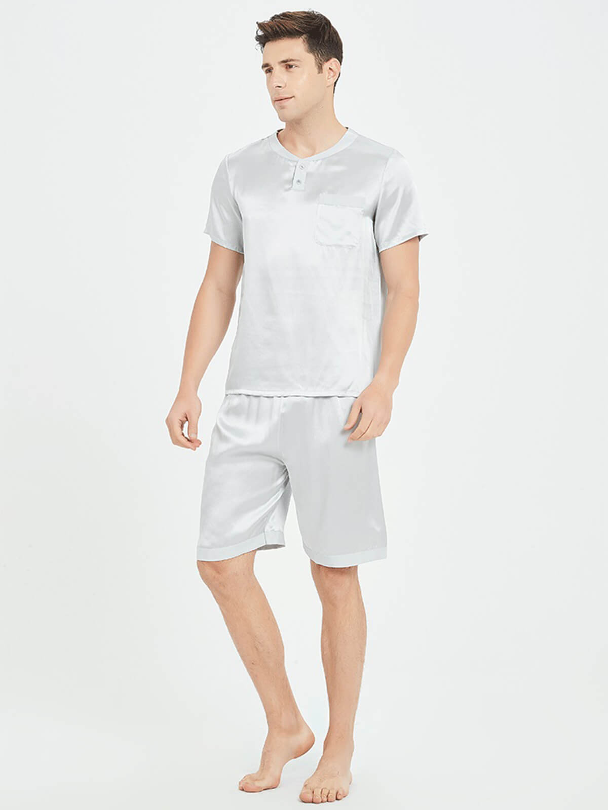 22 Momme Men's Round Neck Silk Pajama Shorts Set