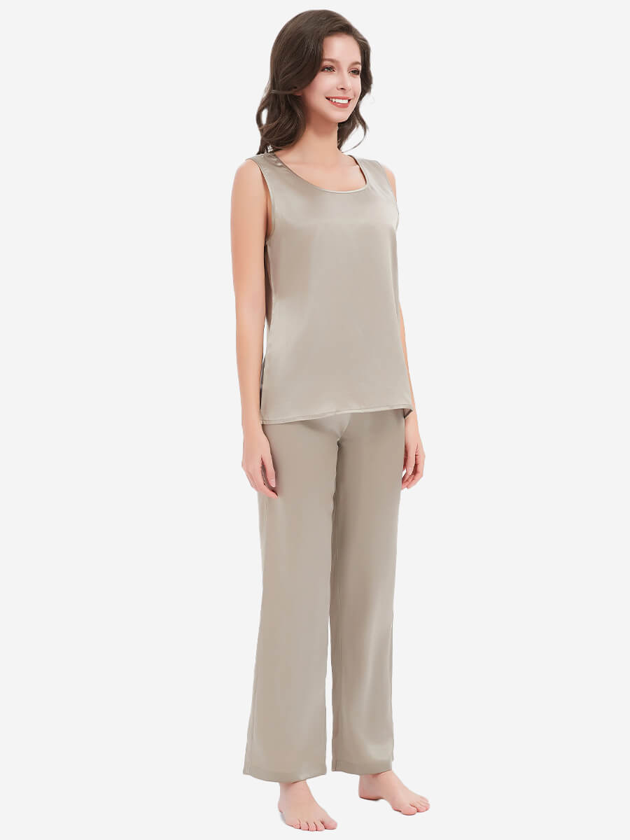 22 Momme Silk Tank Top and Pajama Pants Set for Women