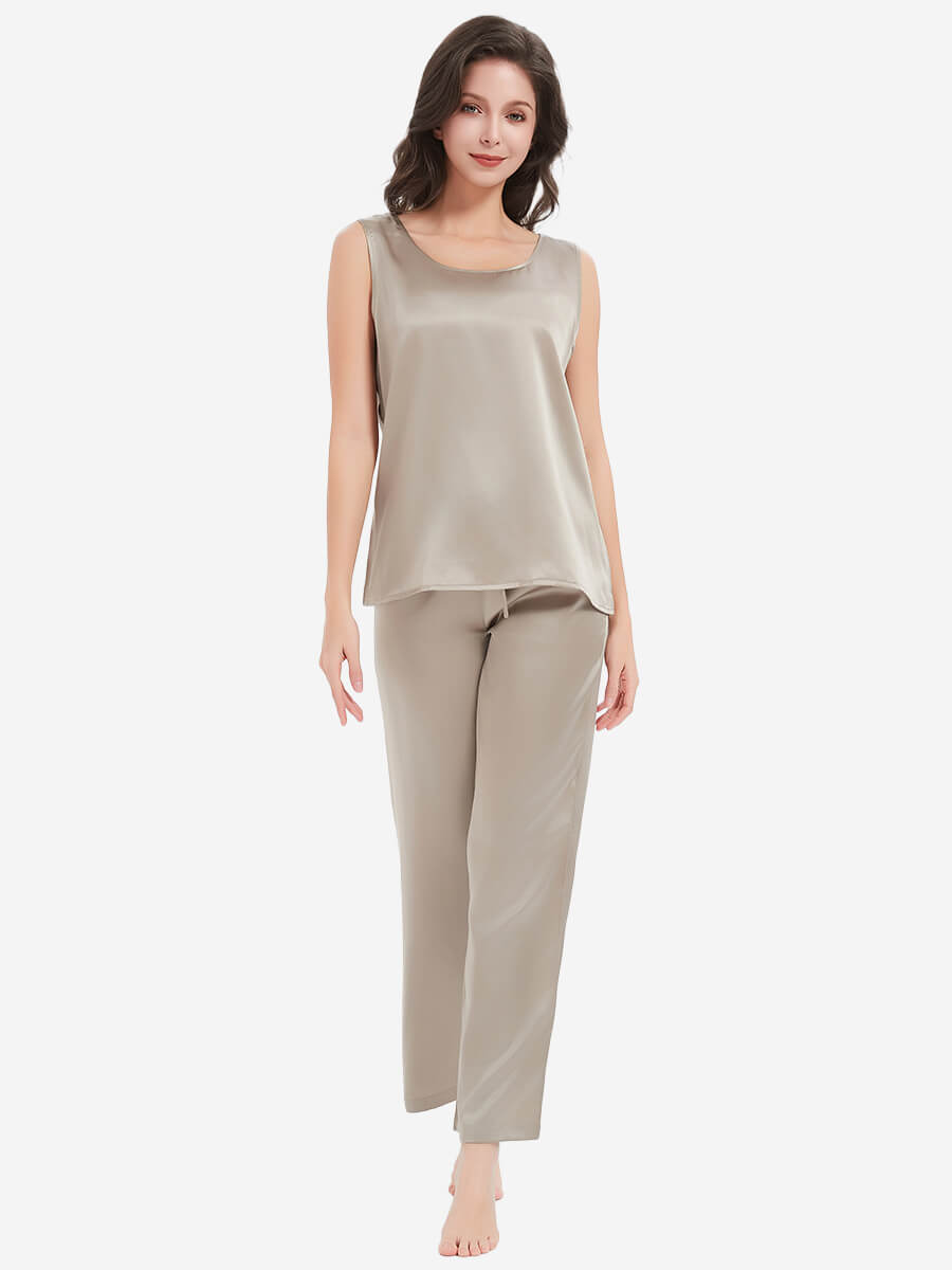 22 Momme Silk Tank Top and Pajama Pants Set for Women