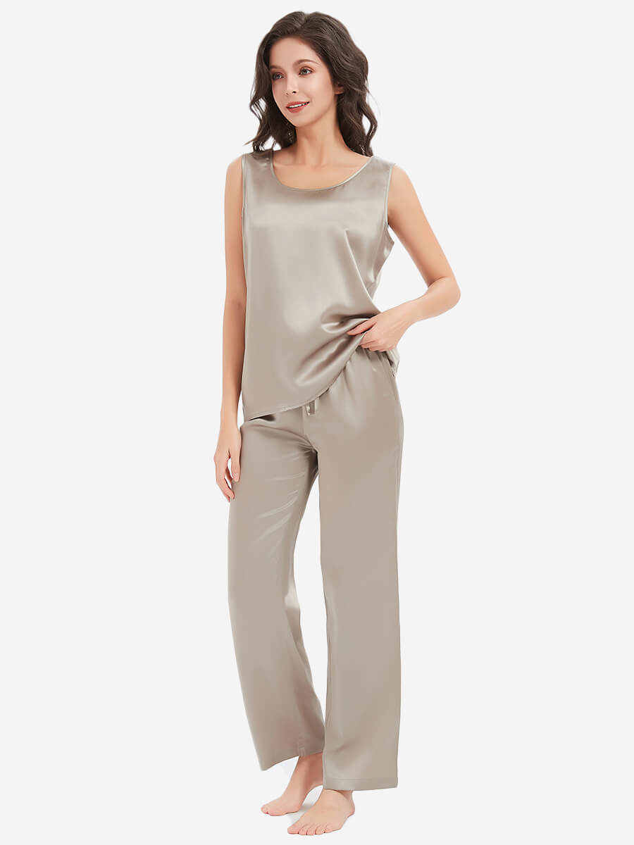22 Momme Silk Tank Top and Pajama Pants Set for Women