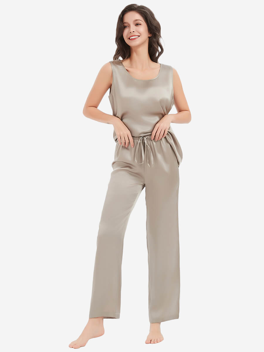 22 Momme Silk Tank Top and Pajama Pants Set for Women