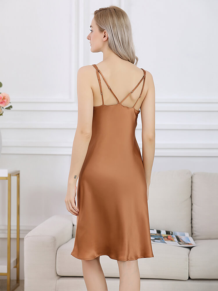 22 Momme Mulberry Silk Midi V-Neck Nightdress Crossback Straps