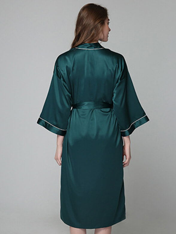 22 Momme Long Silk Nightgown and Robe Set with Piping