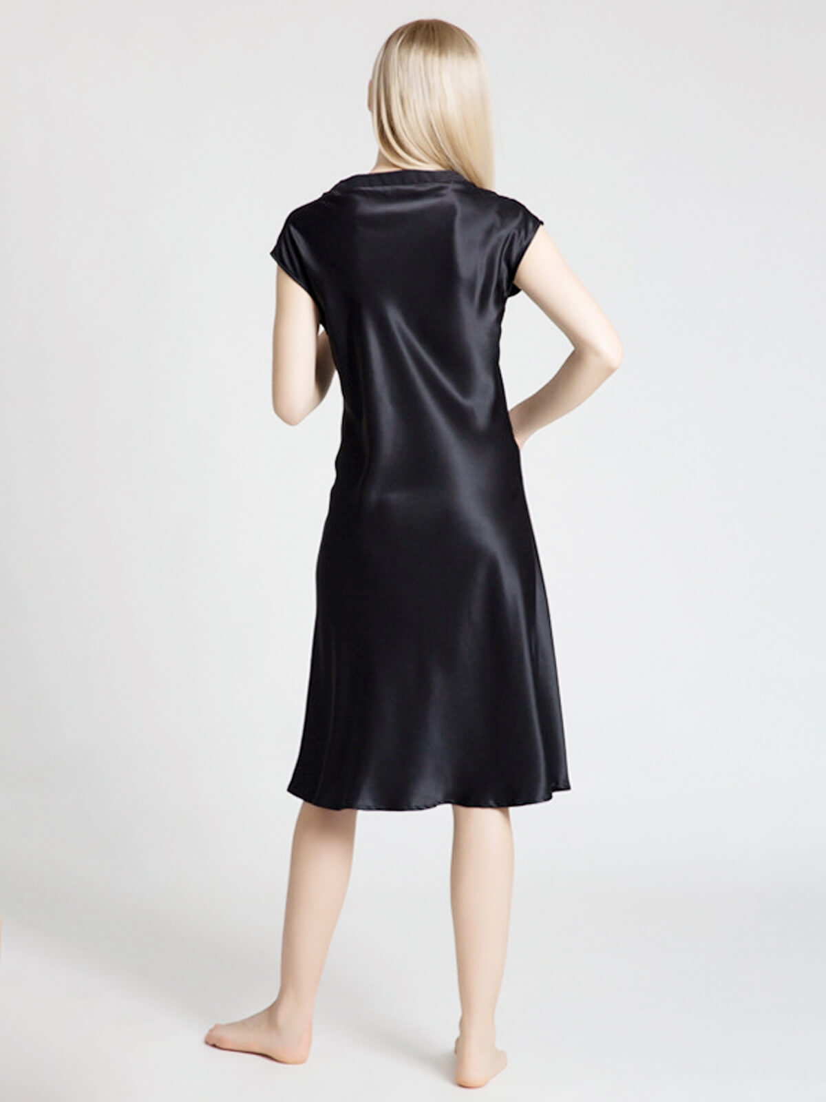 22 Momme V-Neck Cap Sleeve Bias-Cut Mulberry Silk Midi Nightgown