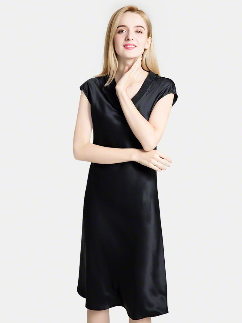 22 Momme V-Neck Cap Sleeve Bias-Cut Mulberry Silk Midi Nightgown