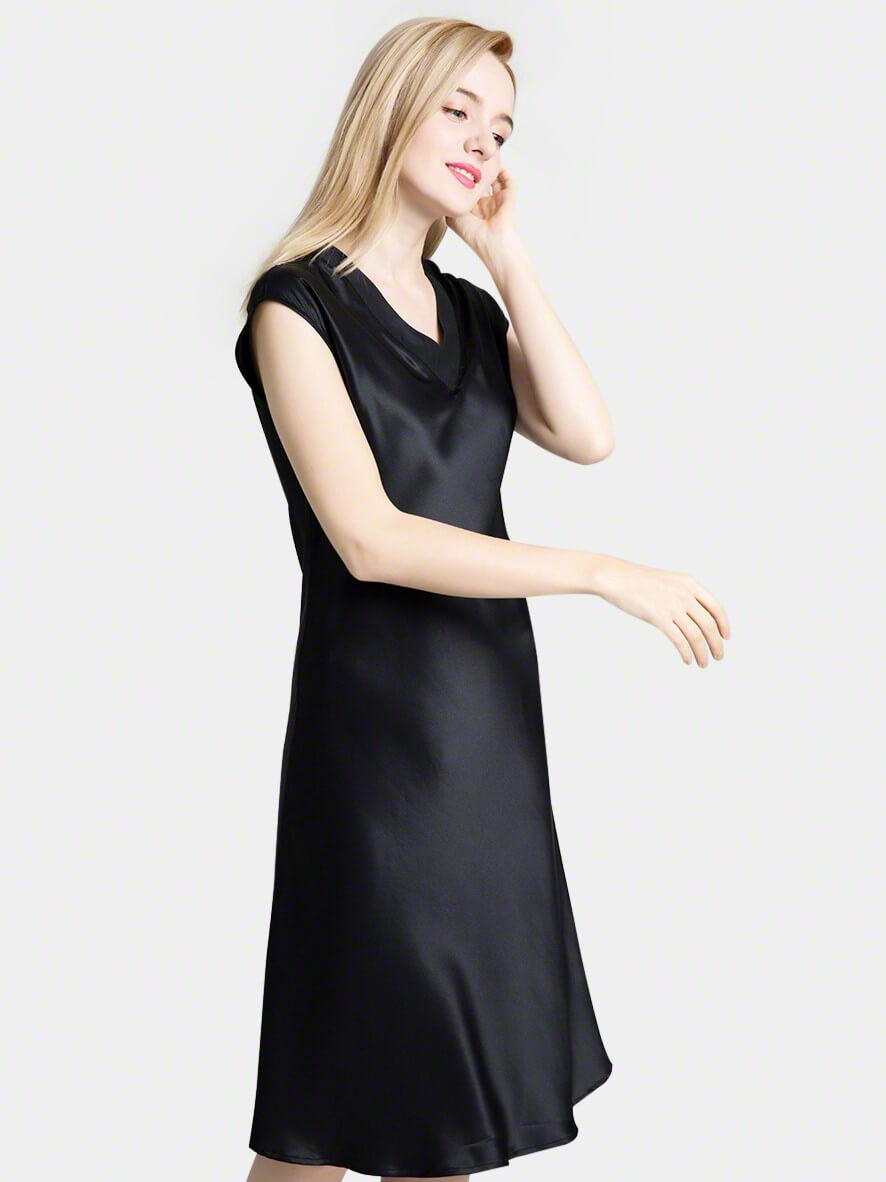 22 Momme V-Neck Cap Sleeve Bias-Cut Mulberry Silk Midi Nightgown