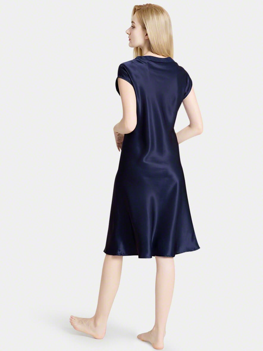 22 Momme V-Neck Cap Sleeve Bias-Cut Mulberry Silk Midi Nightgown