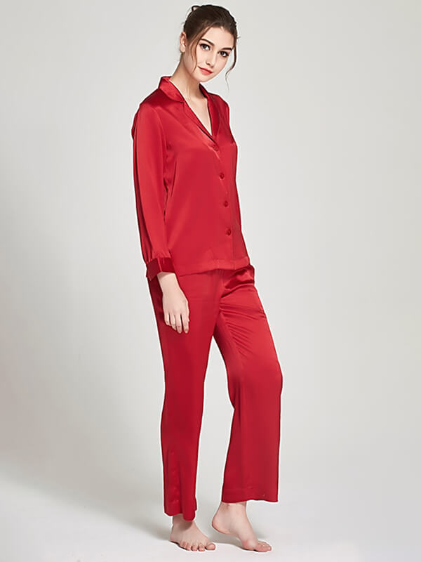 22 Momme Classic Solid Color Full Length Silk PJ Set for Women