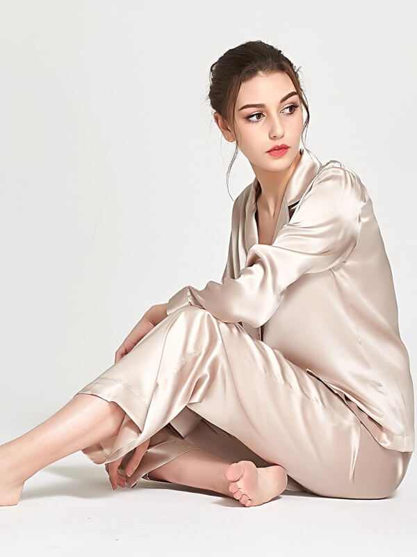 22 Momme Classic Solid Color Full Length Silk PJ Set for Women