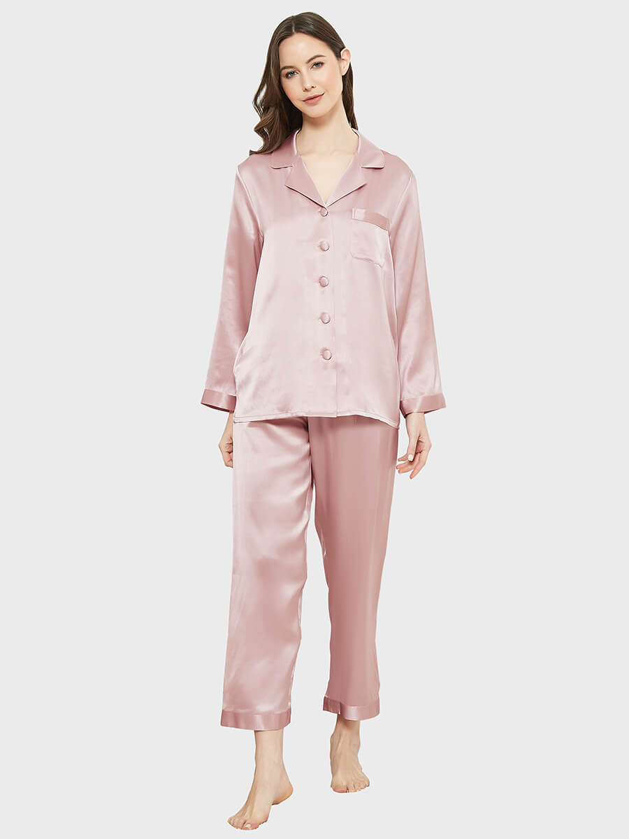 22 Momme Classic Solid Color Full Length Silk PJ Set for Women