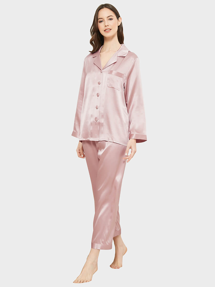 22 Momme Classic Solid Color Full Length Silk PJ Set for Women