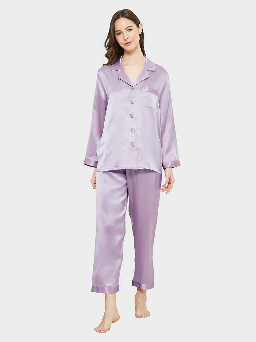 22 Momme Classic Solid Color Full Length Silk PJ Set for Women