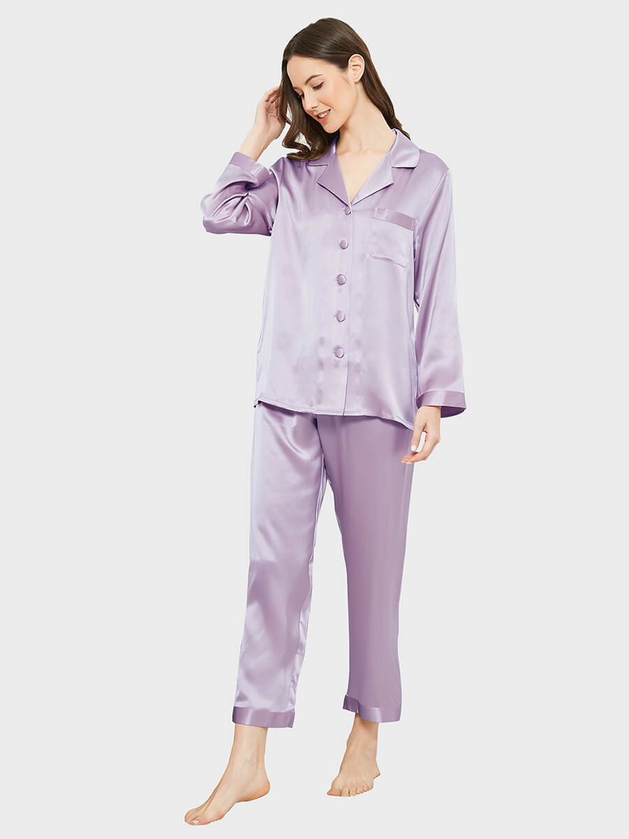 22 Momme Classic Solid Color Full Length Silk PJ Set for Women