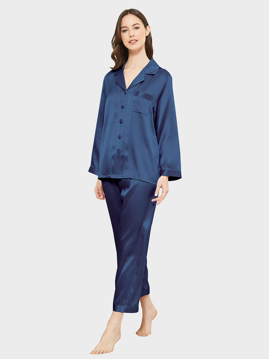 22 Momme Classic Solid Color Full Length Silk PJ Set for Women