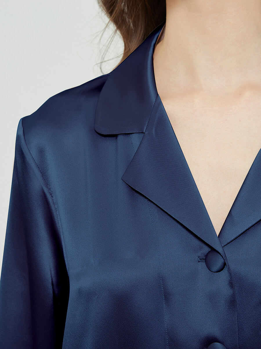 22 Momme Classic Solid Color Full Length Silk PJ Set for Women