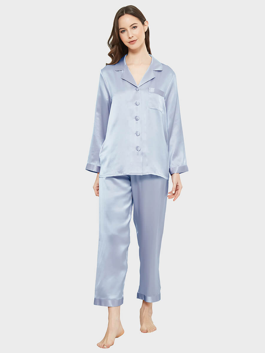 22 Momme Classic Solid Color Full Length Silk PJ Set for Women