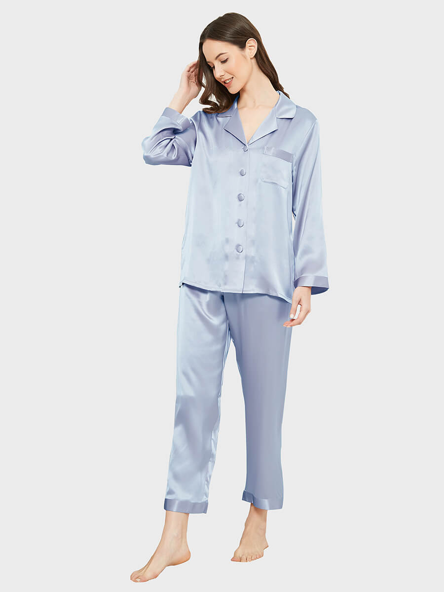 22 Momme Classic Solid Color Full Length Silk PJ Set for Women
