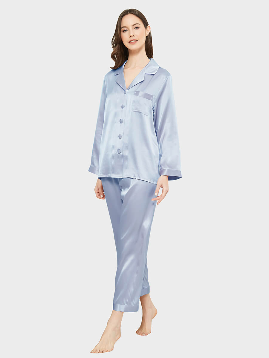 22 Momme Classic Solid Color Full Length Silk PJ Set for Women