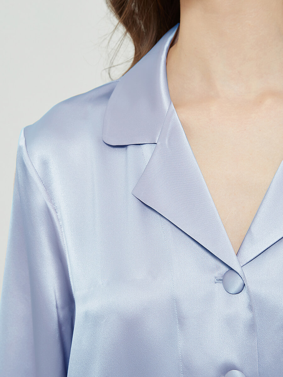 22 Momme Classic Solid Color Full Length Silk PJ Set for Women