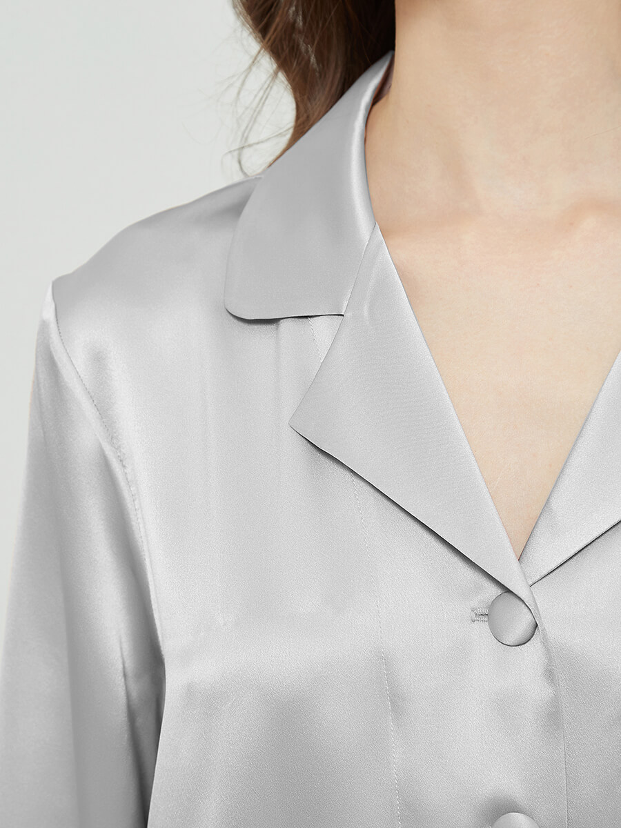 22 Momme Classic Solid Color Full Length Silk PJ Set for Women